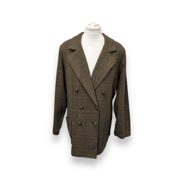 Vintage Erminia Womens Tweed Plaid Double-Breasted Blazer Coat Acrylic Wool 2X - Picture 1 of 10